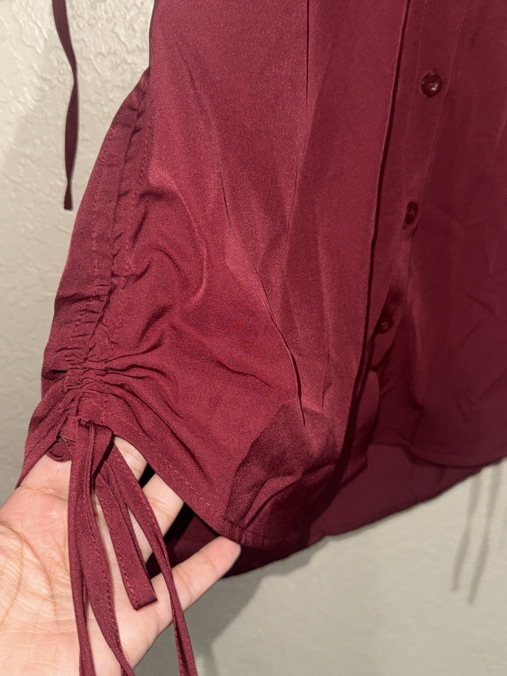 Women's Maroon Button-Front Short Sleeve Shirt Dress - Picture 6 of 9